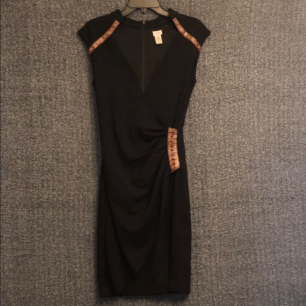 Black cache dress with leather accents